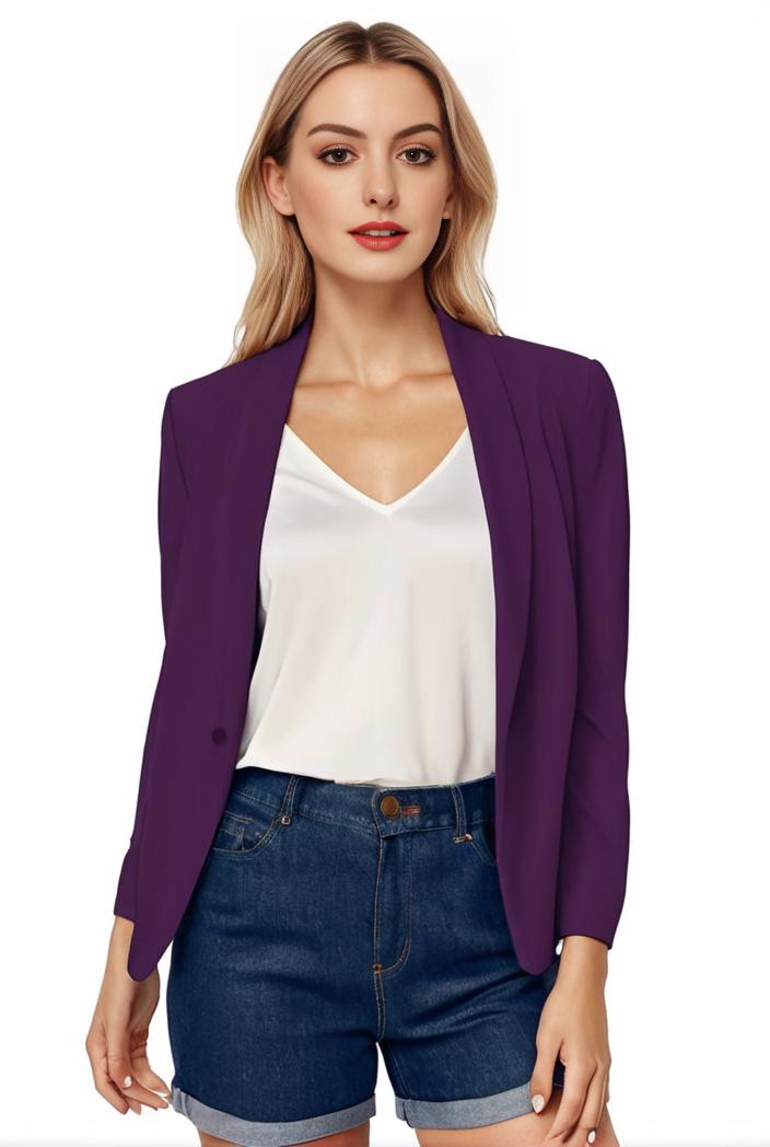 women s solid open front blazer with long sleeves for office wear 127585