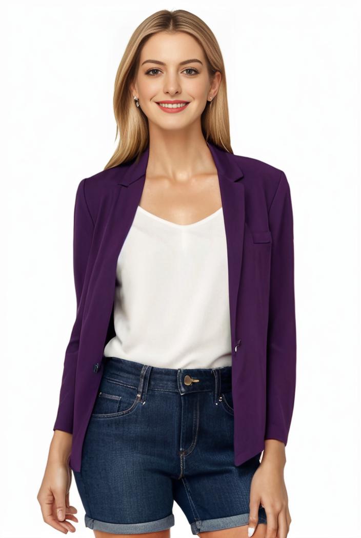 women s solid open front blazer with long sleeves for office wear 127587