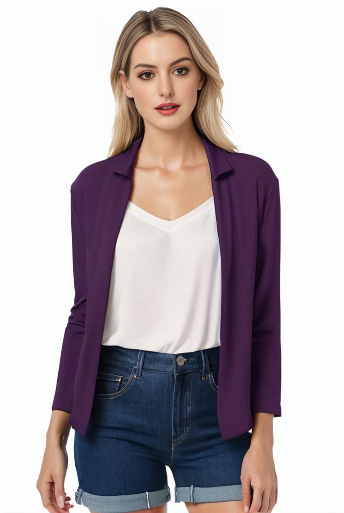 women s solid open front blazer with long sleeves for office wear 127589