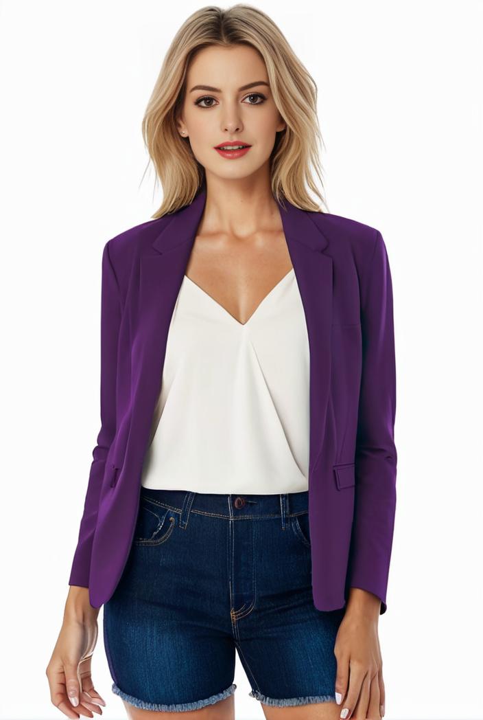 women s solid open front blazer with long sleeves for office wear 127590