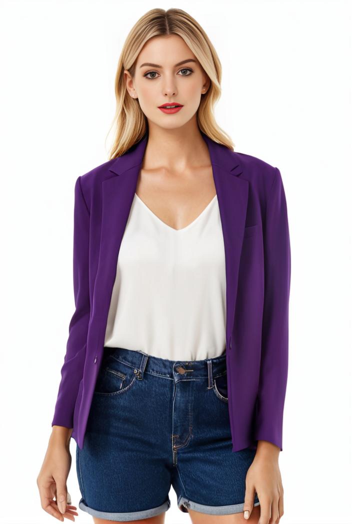 women s solid open front blazer with long sleeves for office wear 127591