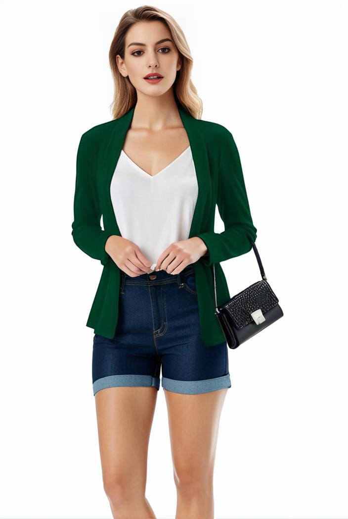 women s solid open front blazer with long sleeves for office wear 127594
