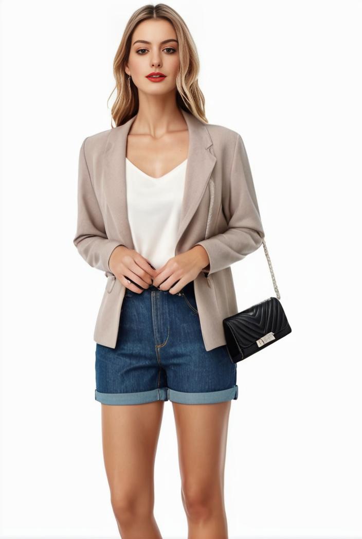 women s solid open front blazer with long sleeves for office wear 127606