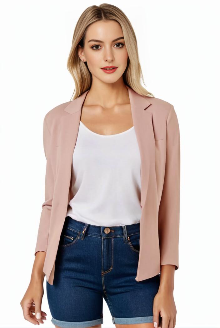 women s solid open front blazer with long sleeves for office wear 127612