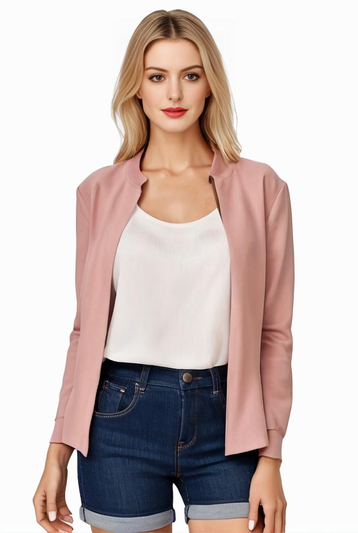 women s solid open front blazer with long sleeves for office wear 127616