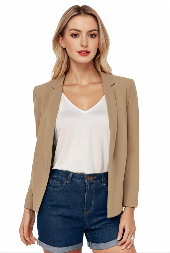 women s solid open front blazer with long sleeves for office wear 127625
