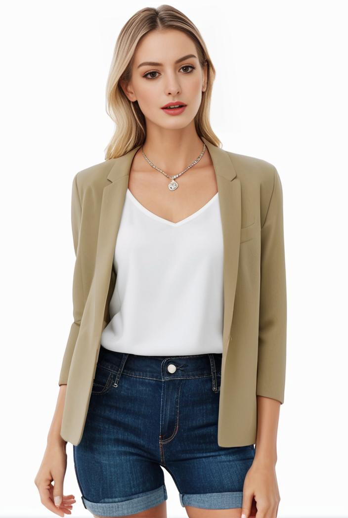 women s solid open front blazer with long sleeves for office wear 127626