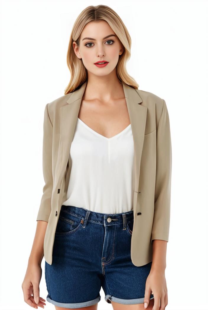 women s solid open front blazer with long sleeves for office wear 127631