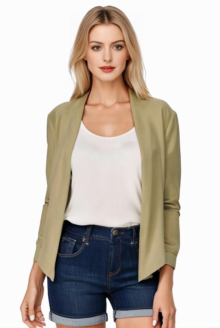 women s solid open front blazer with long sleeves for office wear 127632