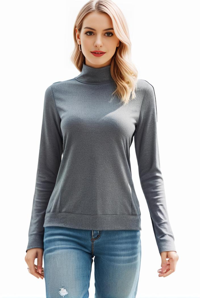 3 sets of turtleneck tees comfy long sleeve shirt perfect for spring autumn women s apparel 128430
