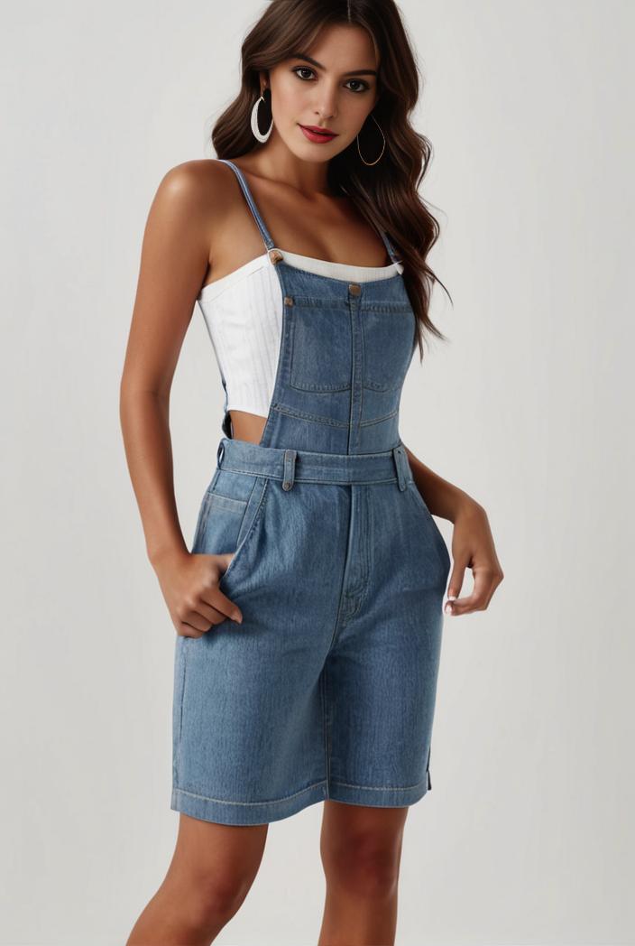 blue denim jumpsuit with distressed ripped details for women 129252