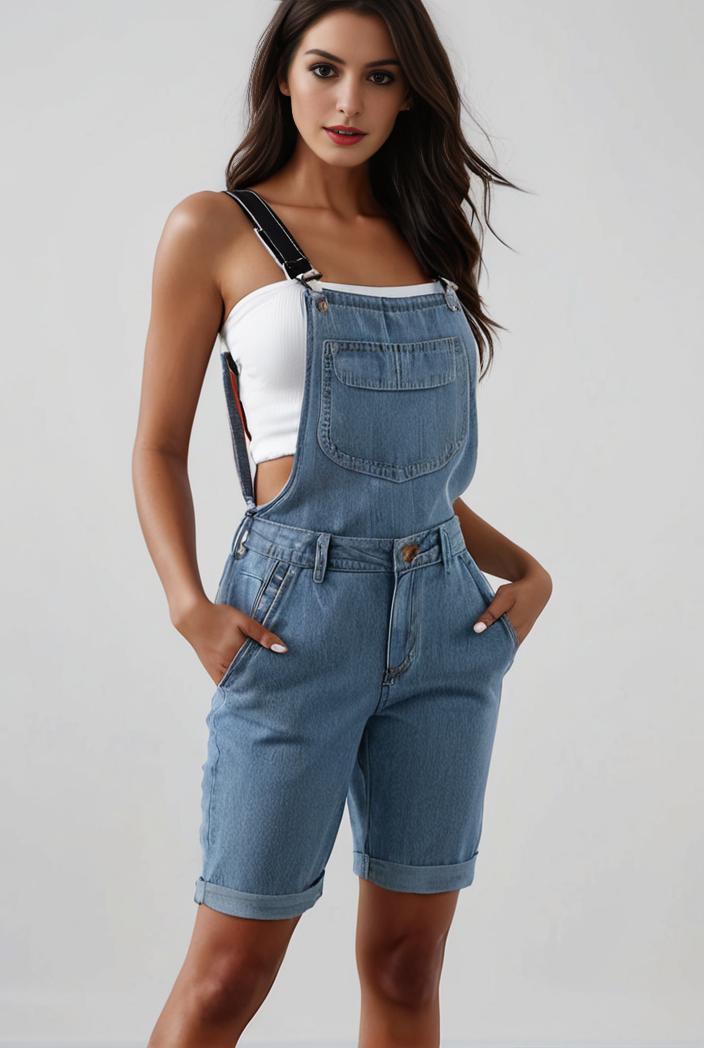 blue denim jumpsuit with distressed ripped details for women 129253