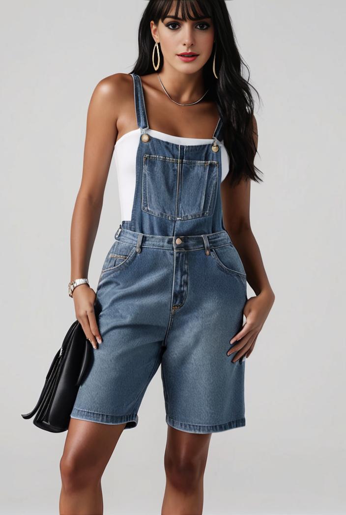 blue denim jumpsuit with distressed ripped details for women 129266