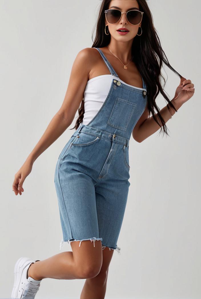 blue denim jumpsuit with distressed ripped details for women 129272