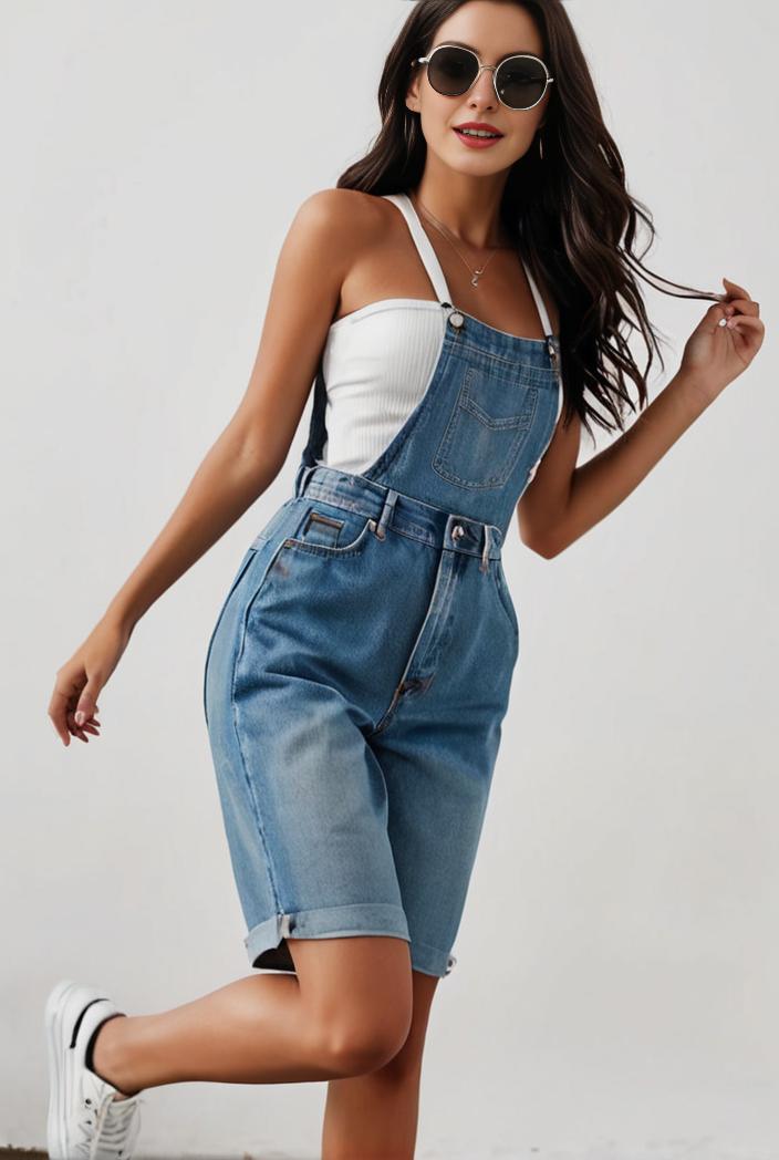 blue denim jumpsuit with distressed ripped details for women 129273