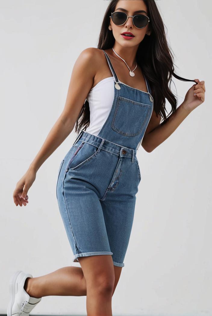 blue denim jumpsuit with distressed ripped details for women 129275