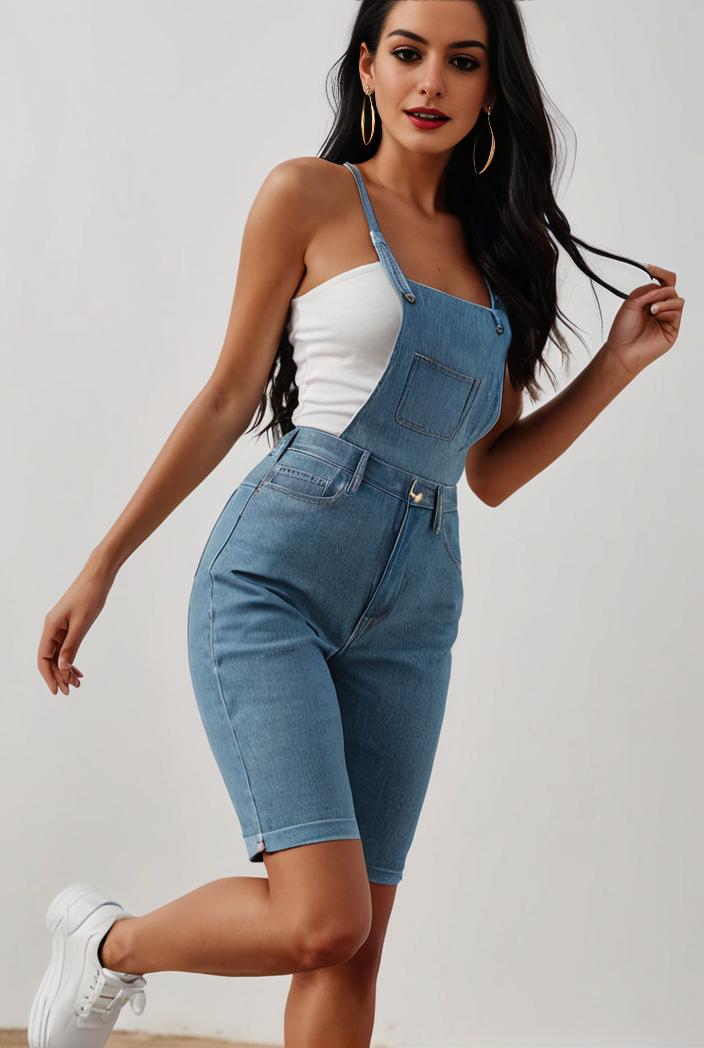 blue denim jumpsuit with distressed ripped details for women 129276