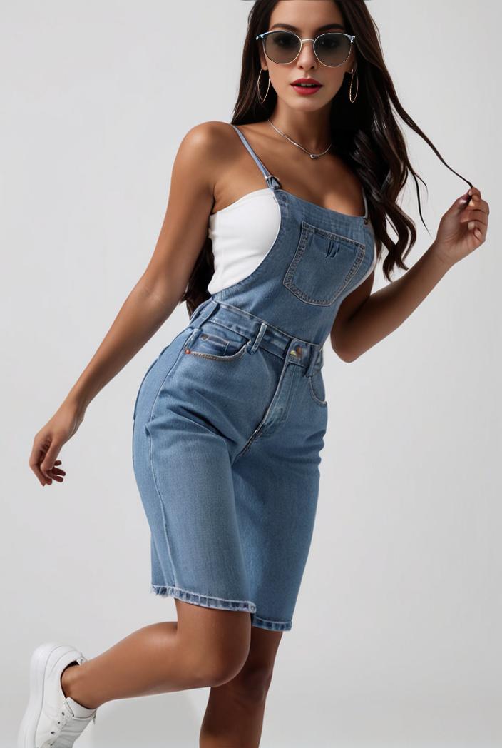 blue denim jumpsuit with distressed ripped details for women 129279