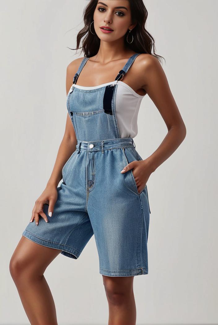 blue denim jumpsuit with distressed ripped details for women 129280