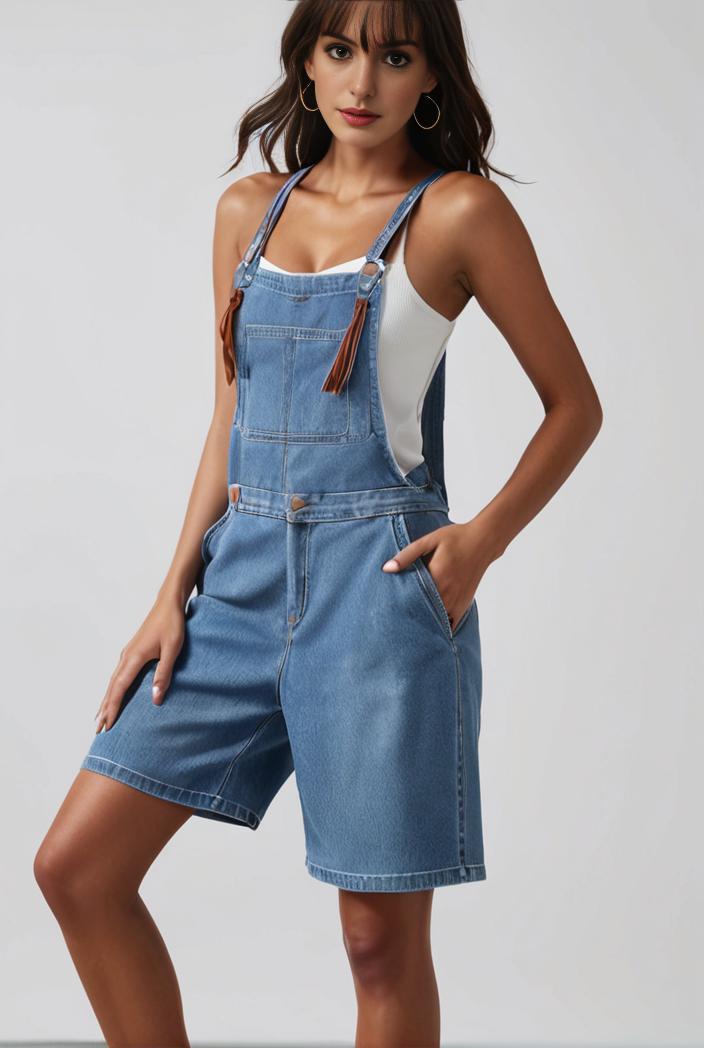 blue denim jumpsuit with distressed ripped details for women 129283