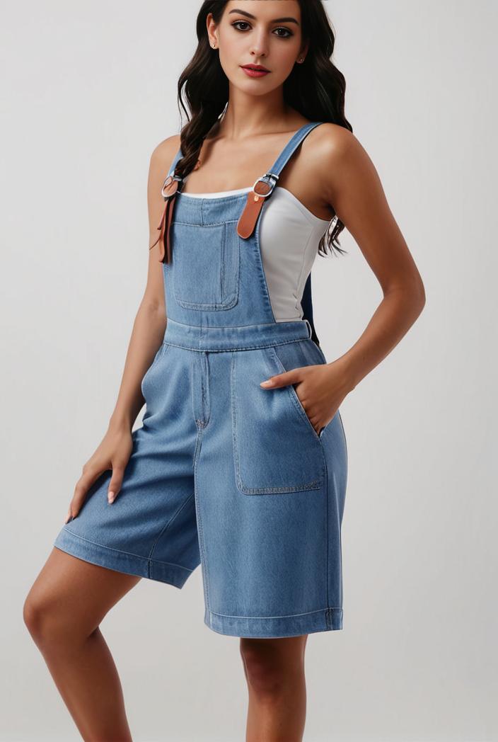 blue denim jumpsuit with distressed ripped details for women 129287