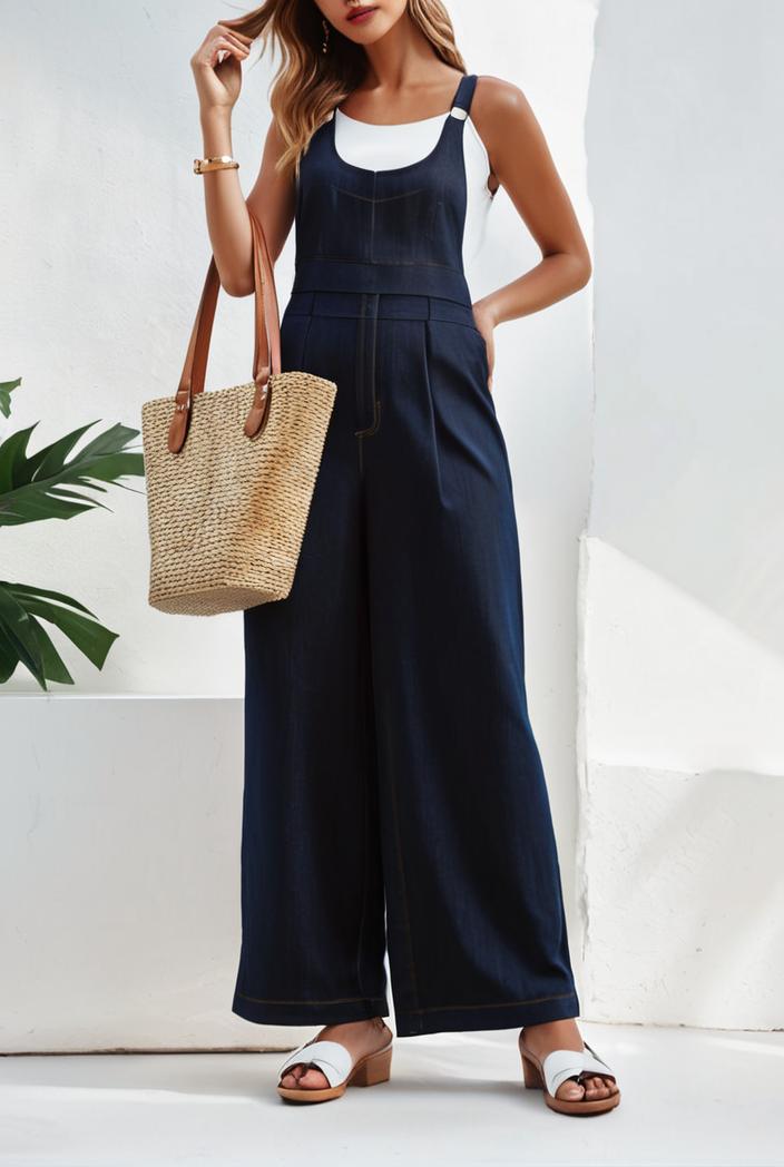 boho sleeveless long jumpsuit with pockets women s casual baggy overall 130358