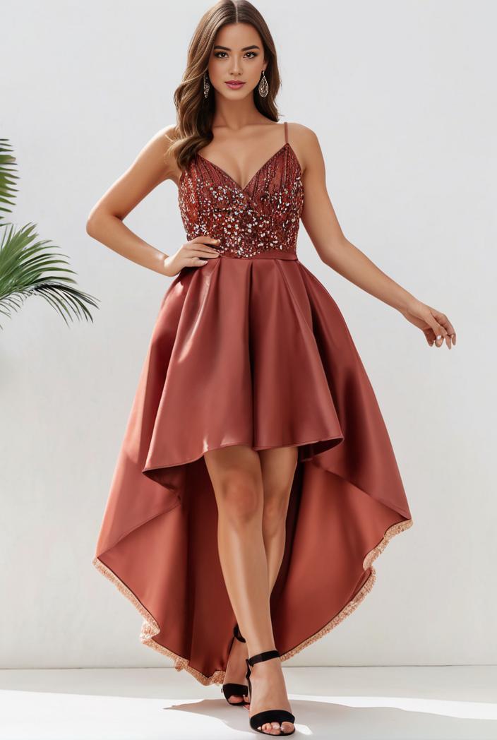 plus size sequin high low deep v neck tulle evening dresses 111834