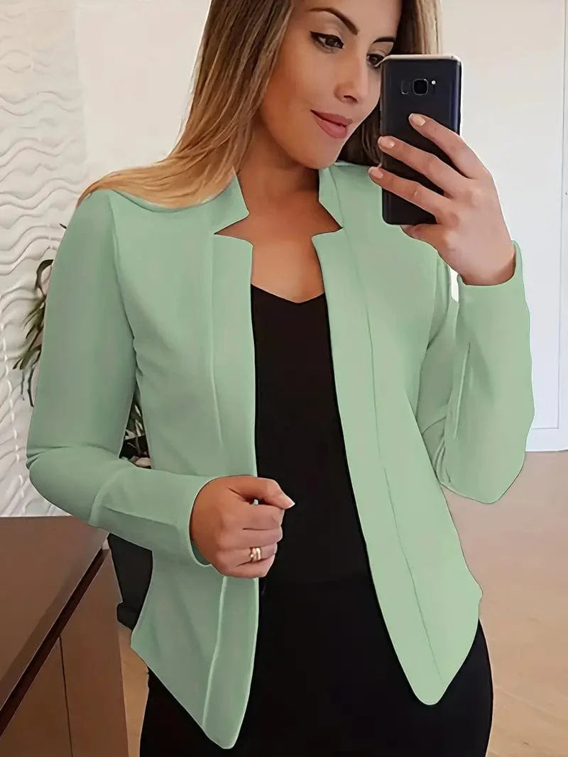 Women's Solid Open Front Blazer with Long Sleeves for Office Wear
