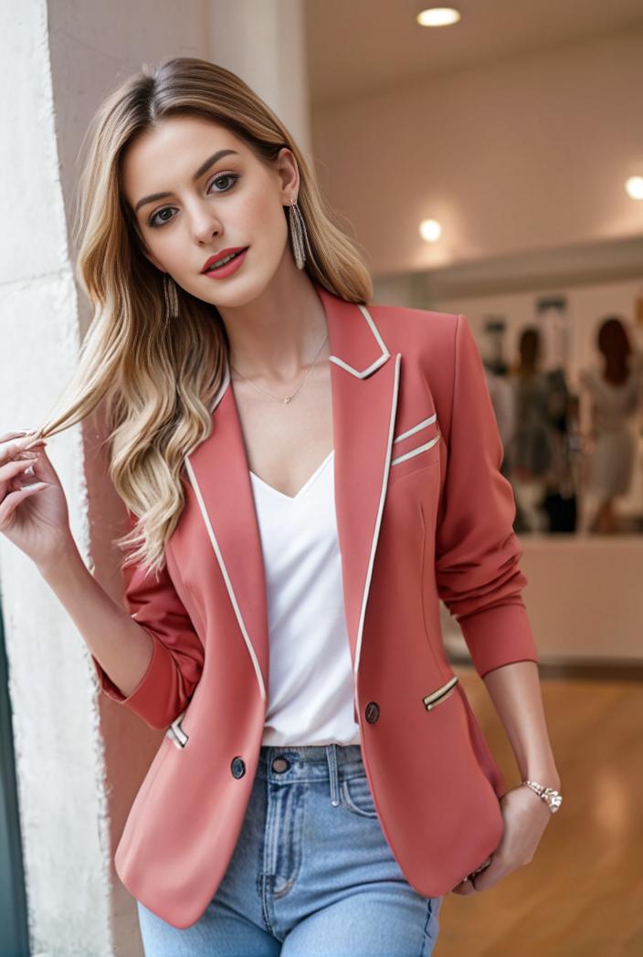 ladies solid button up blazer with long sleeves casual lapel design 146327