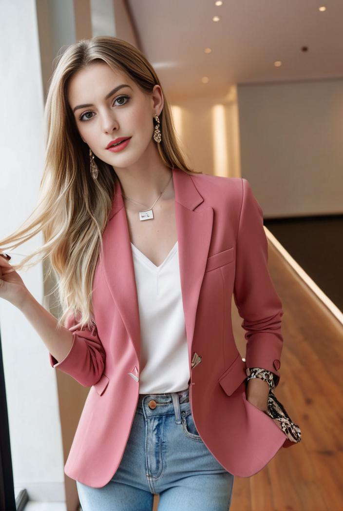 ladies solid button up blazer with long sleeves casual lapel design 146329