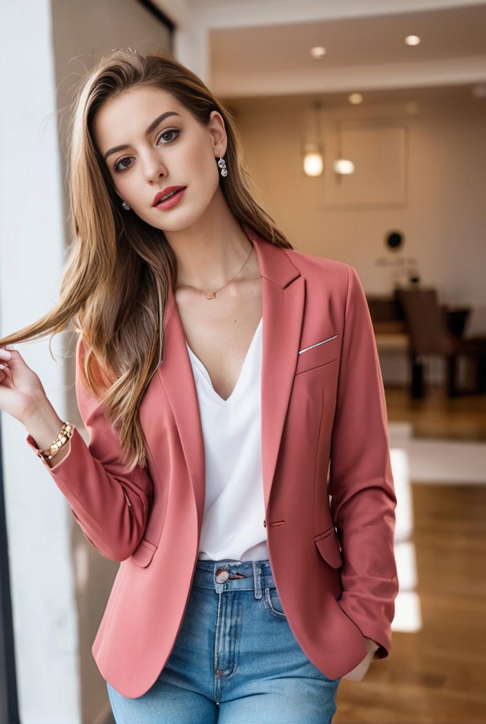ladies solid button up blazer with long sleeves casual lapel design 146326