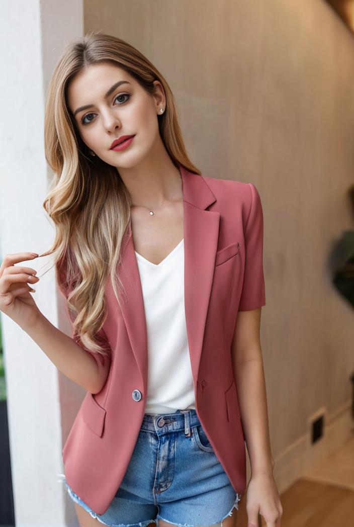 ladies solid button up blazer with long sleeves casual lapel design 146330