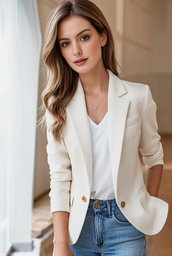 ladies solid button up blazer with long sleeves casual lapel design 146336