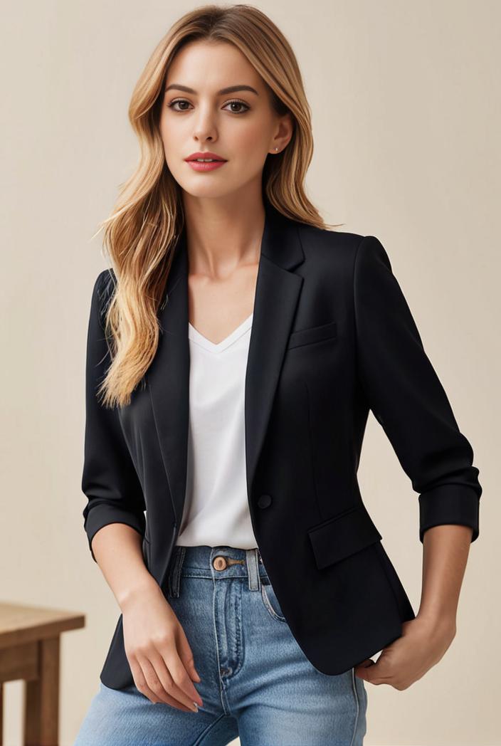 ladies solid button up blazer with long sleeves casual lapel design 146339