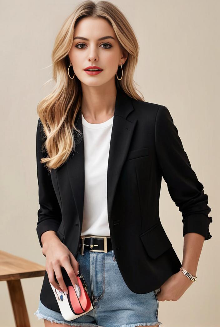 ladies solid button up blazer with long sleeves casual lapel design 146343