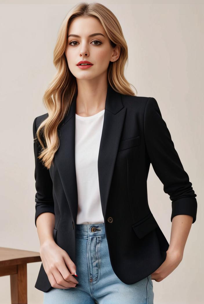 ladies solid button up blazer with long sleeves casual lapel design 146345