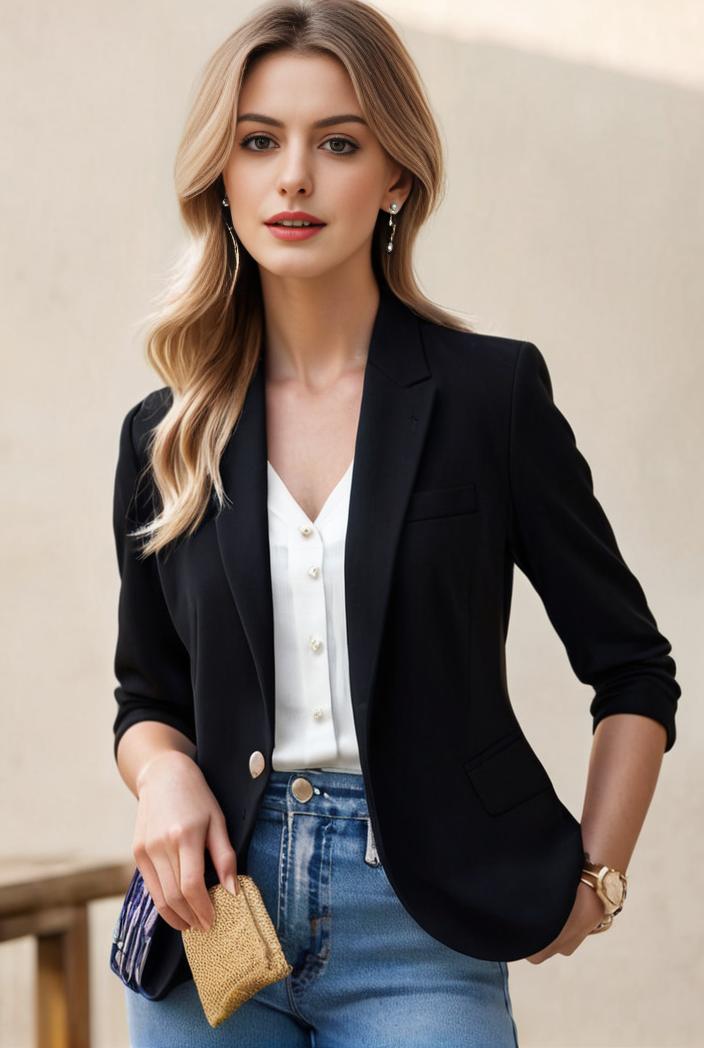 ladies solid button up blazer with long sleeves casual lapel design 146346