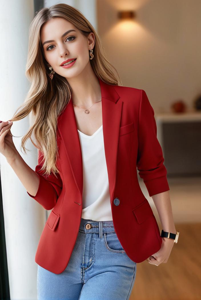 ladies solid button up blazer with long sleeves casual lapel design 146347