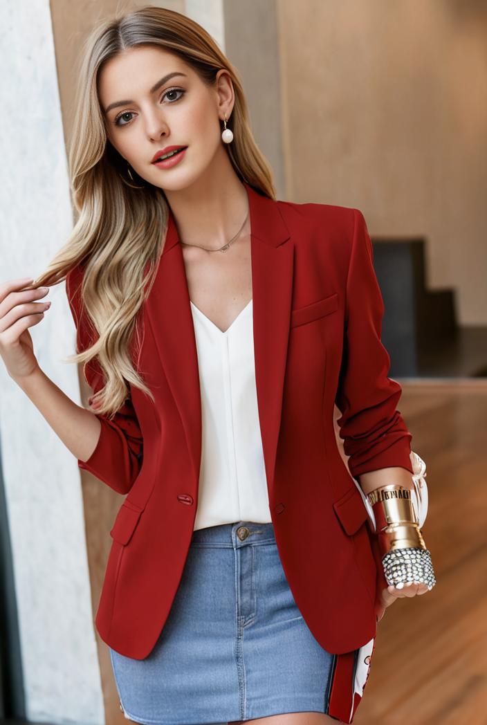 ladies solid button up blazer with long sleeves casual lapel design 146348