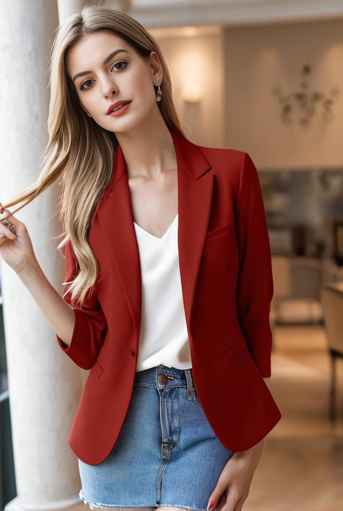 ladies solid button up blazer with long sleeves casual lapel design 146349