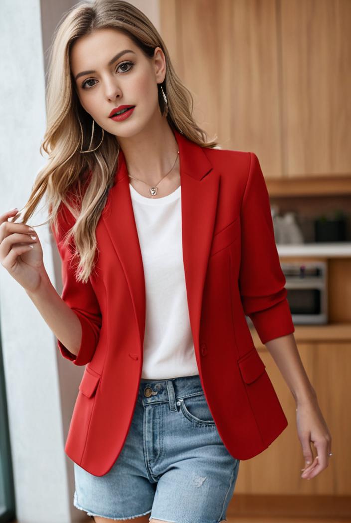 ladies solid button up blazer with long sleeves casual lapel design 146351