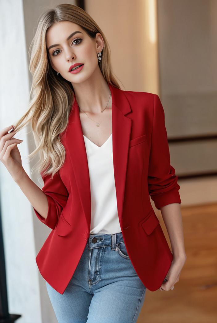 ladies solid button up blazer with long sleeves casual lapel design 146352