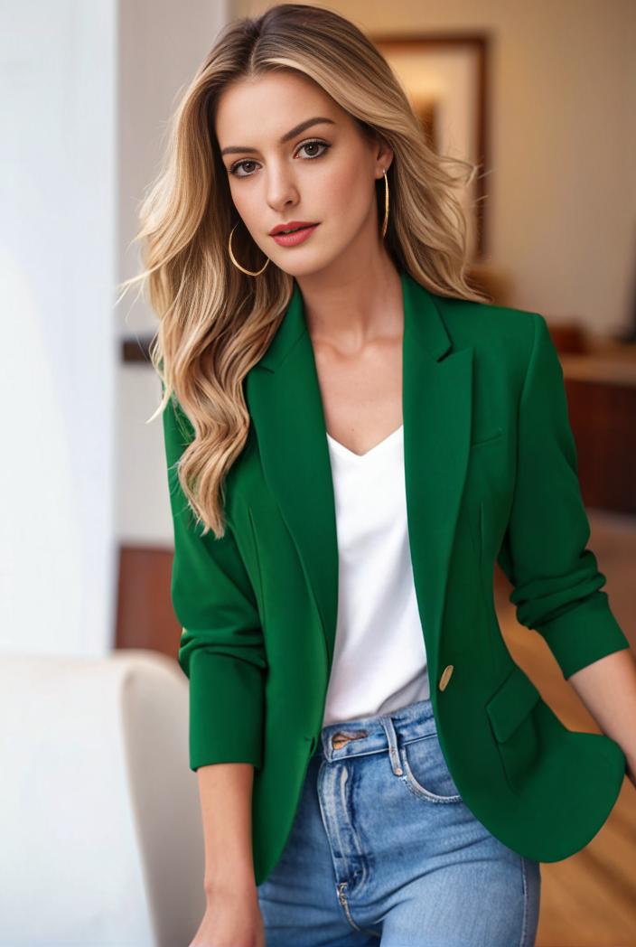 ladies solid button up blazer with long sleeves casual lapel design 146355