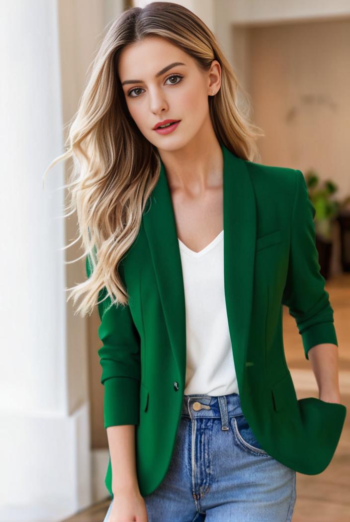 ladies solid button up blazer with long sleeves casual lapel design 146357