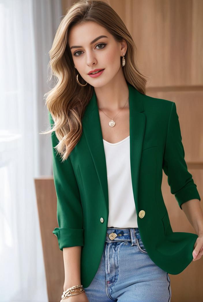 ladies solid button up blazer with long sleeves casual lapel design 146358