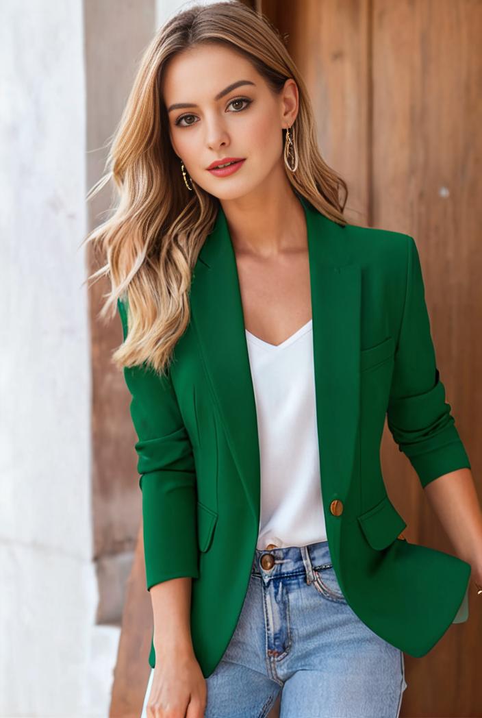 ladies solid button up blazer with long sleeves casual lapel design 146359