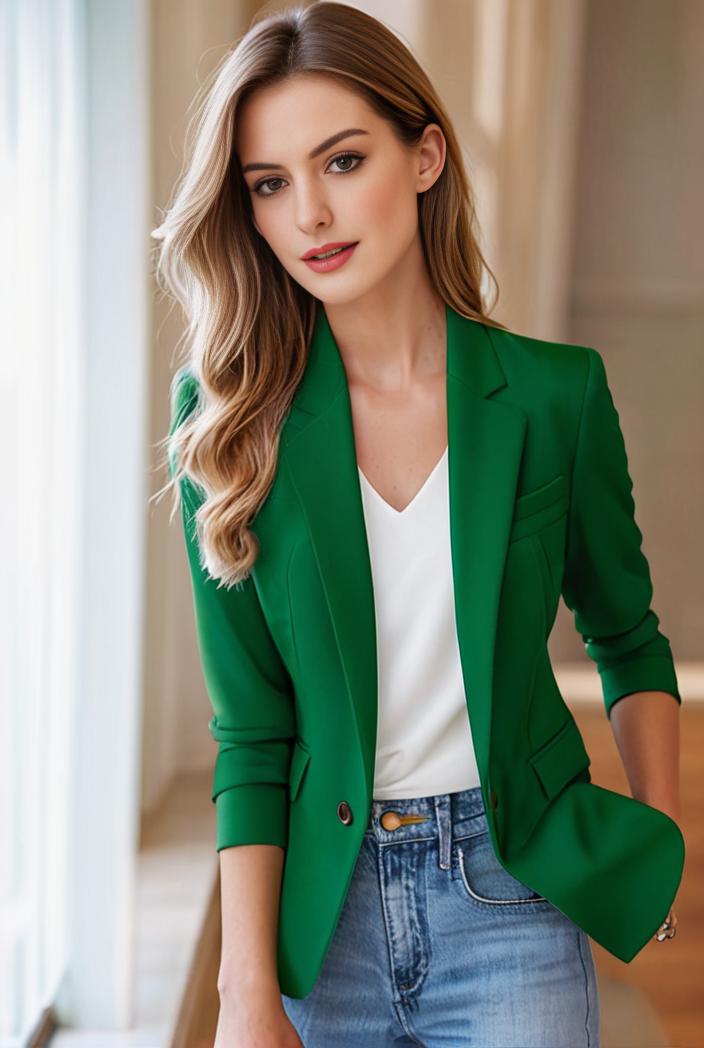 ladies solid button up blazer with long sleeves casual lapel design 146360
