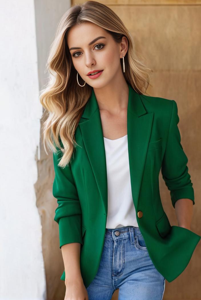 ladies solid button up blazer with long sleeves casual lapel design 146362