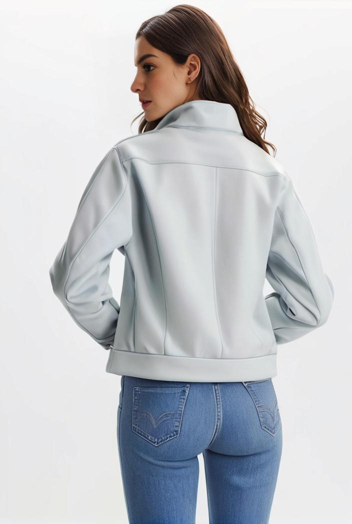 lapel denim coat with long sleeves and buttoned flap pockets stylish women s jacket 146386