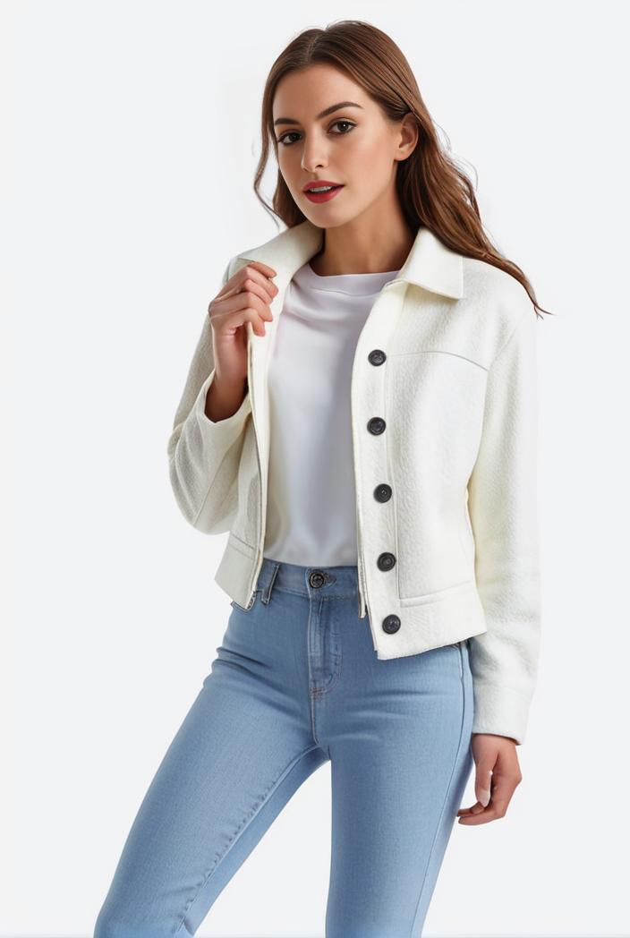 lapel denim coat with long sleeves and buttoned flap pockets stylish women s jacket 146387